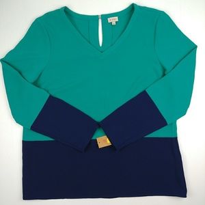 Cremieux Color Block Blouse V-Neck Keyhole